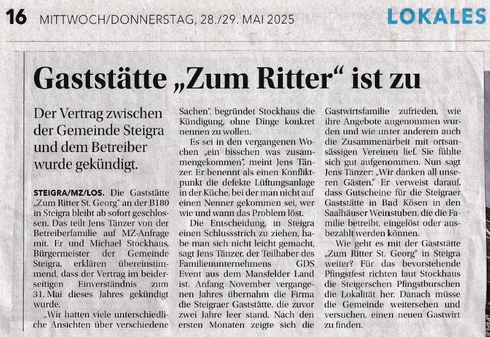 Steigra - Gaststätte wieder geschlossen